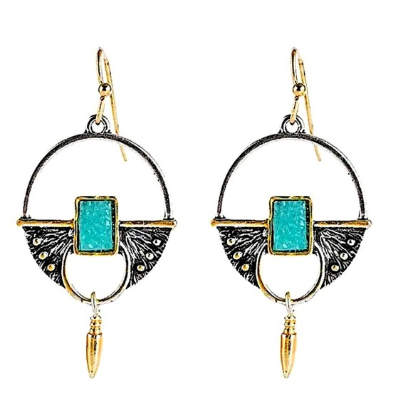 Turquoise Stone Boho Dangle Earrings - Picture 3 of 6